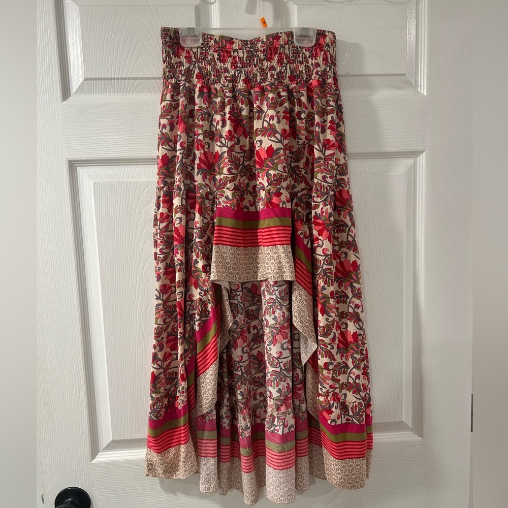 High-Low Floral Maxi Skirt in Red and Cream